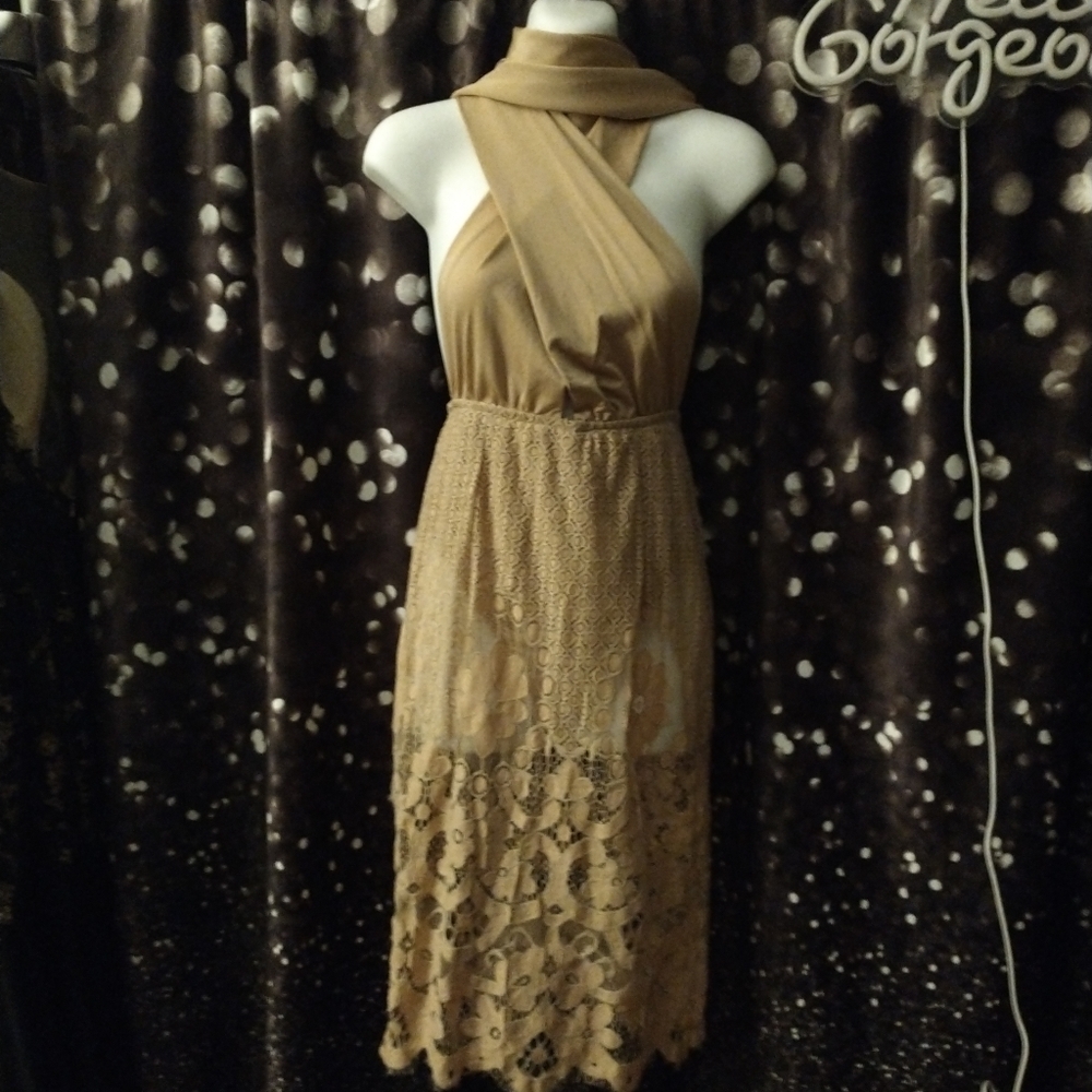 THE BOUTIQUE X little nude multi-wear lace dress with bodysuit bottoms wrap ties - Picture 14 of 16